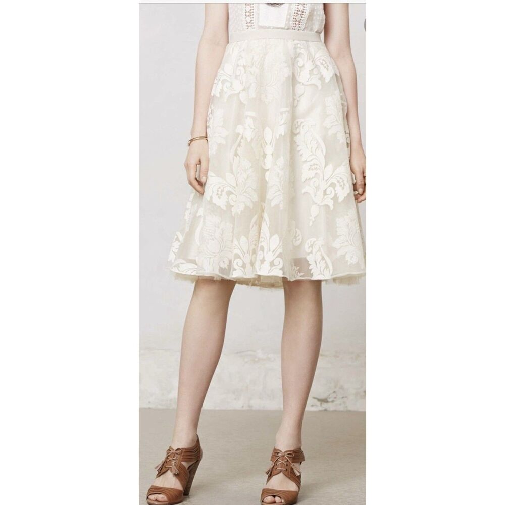 Anthropologie Yoana Baraschi Emeline Tulle Skirt Cream Lace 10 ASO Taylor Swift - Picture 2 of 11